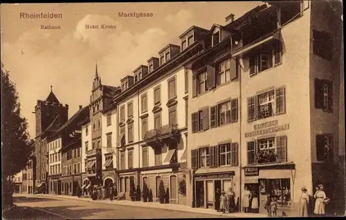Ak Rheinfelden in Baden, Marktgasse, Rathaus, Hotel Krone