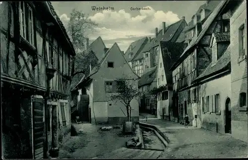 Ak Weinheim an der Bergstraße Baden, Gerberbach, Straßenpartie