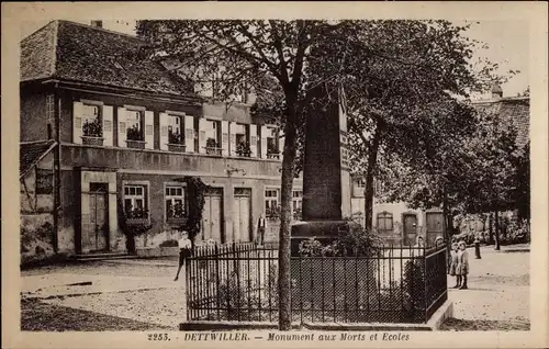 Ak Dettwiller Dettweiler Elsass Bas Rhin, Monument aux Morts et Ecoles