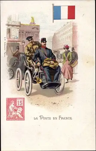 Briefmarken Litho Frankreich, La Poste en France, Postbote, Auto