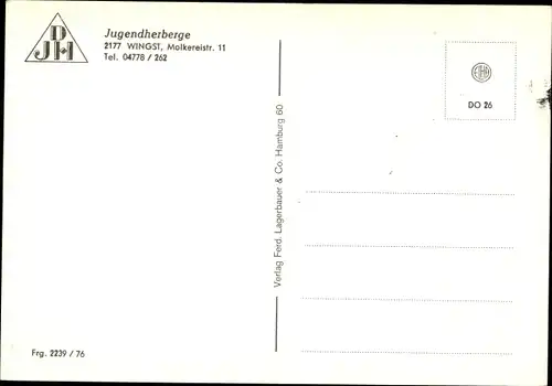 Ak Wingst in Niedersachsen, Jugendherberge Wingst, Molkerei Str. 11, Vogelschau