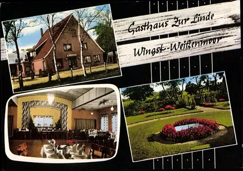 Ak Weißenmoor Wingst in Niedersachsen, Gasthof zur Linde, Parkanlage, Inneres, Lamstedter Str. 12