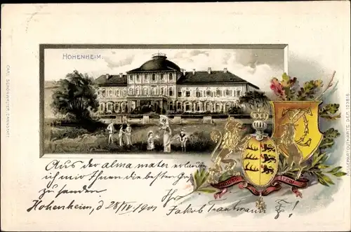 Präge Wappen Litho Hohenheim Stuttgart in Baden Württemberg, Schloss