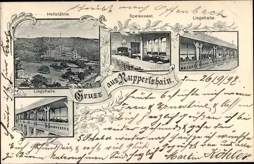 Ak Ruppertshain Kelkheim im Taunus, Liegehalle, Heilstätte, Speisesaal