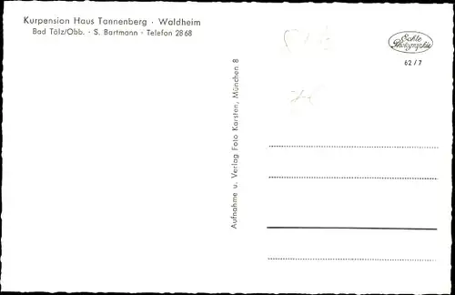 Ak Bad Tölz in Oberbayern, Kurpension Haus Tannenberg, Waldheim