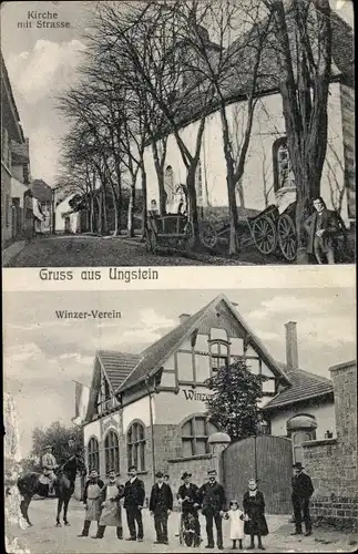 Ak Ungstein Bad Dürkheim am Pfälzerwald, Kirche mit Straße, Winzerverein
