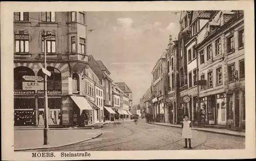 Ak Moers am Niederrhein, Steinstraße, Weißwarenhandlung