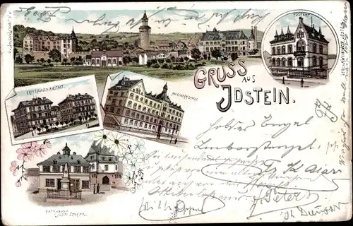 Litho Idstein im Taunus Hessen, Postamt, Erziehungsanstalt, Rathaus, Denkmal, Totalansicht