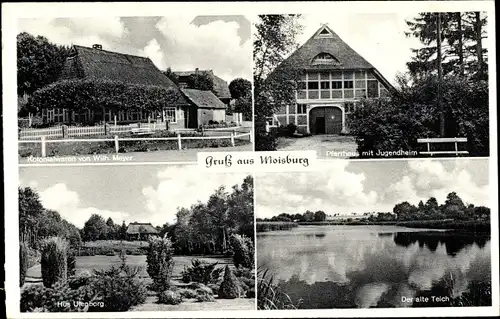 Ak Moisburg in Niedersachsen, Pfarrhaus, Jugendheim, Teich, Hus Ulenborg, Kolonialwarenhandlung