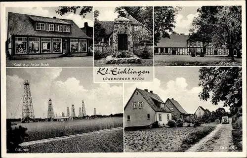 Ak Klein Eicklingen in Niedersachsen, Kaufhaus Artur Bock, Rittergut, Ehrenmal, Öltürme