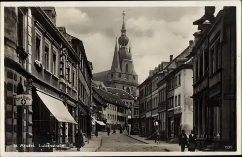 Ak St. Wendel Saarland, Luisenstraße, Drogerie, F. Wolff, Kirche