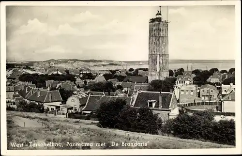 Ak West Terschelling Friesland Niederlande, Panorama met De Brandaris