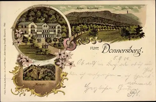 Litho Dannenfels am Donnersberg Pfalz, Villa Donnersberg, Moltkefels, Ludwigsturm