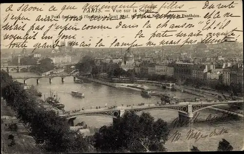 Ak Paris, Vue sur la Seine, Pont des Arts, Pont Neuf, Pantheon