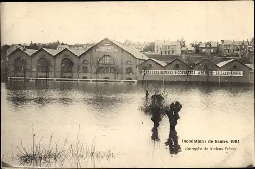 Ak Nantes Loire Atlantique, Entrepots de Amieux Freres, Inondations 1904