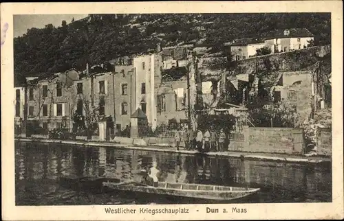 Ak Dun sur Meuse, Kriegszerstörungen I. WK, Ruderboot