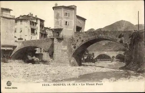 Ak Sospel Alpes Maritimes, Le Pont Vieux