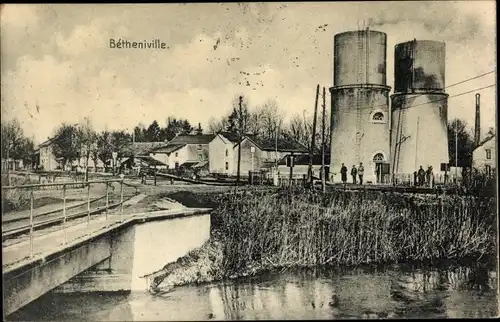 Ak Bétheniville Marne, Industrieanlagen, Ufer