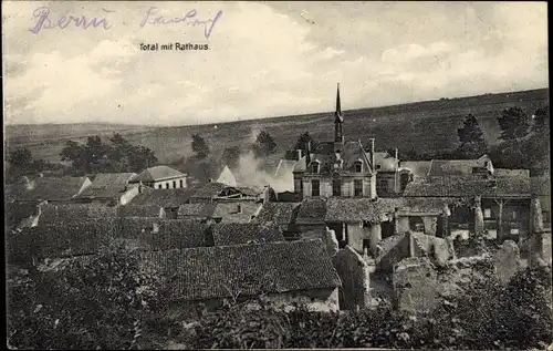 Ak Berru Marne, Total mit Rathaus, Kriegszerstörungen, I. WK