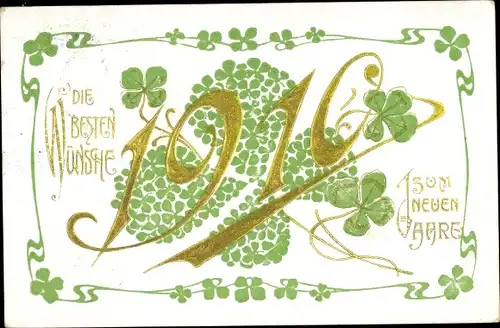 Litho Glückwunsch Neujahr, Jahreszahl 1910, Kleeblätter