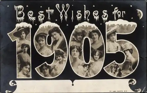 Ak Glückwunsch Neujahr, Jahreszahl 1905, Frauenportraits