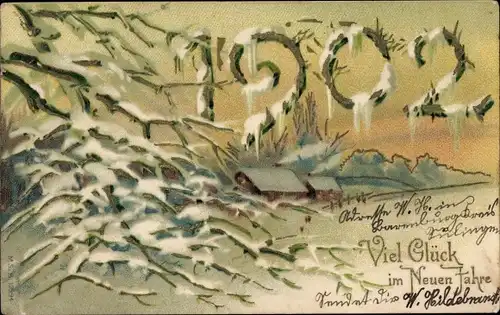 Präge Winter Litho Glückwunsch Neujahr, Jahreszahl 1902