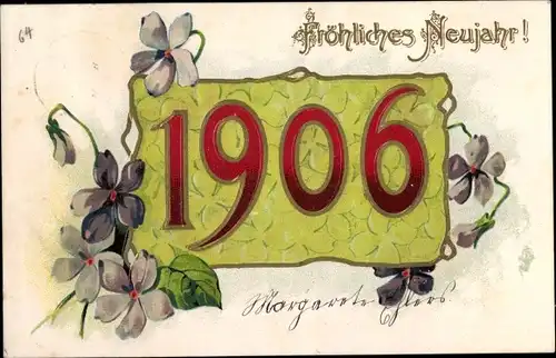 Ak Glückwunsch Neujahr, Jahreszahl 1906, Veilchen