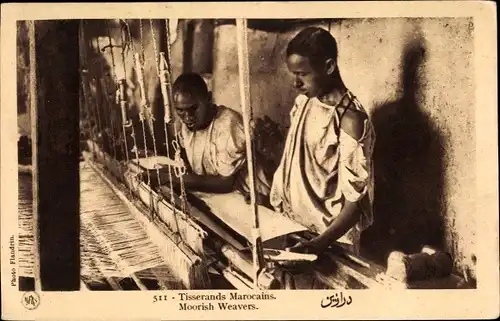 Ak Marokko, Maghreb, Tisserands Marocains, Moorish Weavers, Weber am Webstuhl