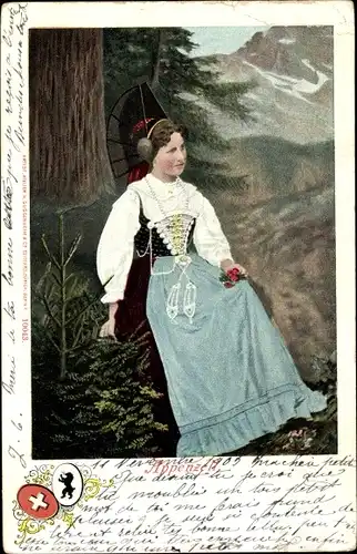 Ak Frau in Volkstracht aus Appenzell