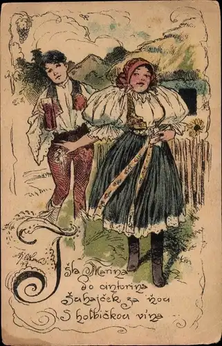 Künstler Ak Bauern in tschechischen Volkstrachten