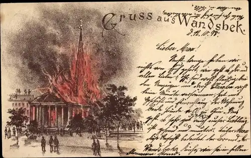 Ak Hamburg Wandsbek, Brand der Kirche