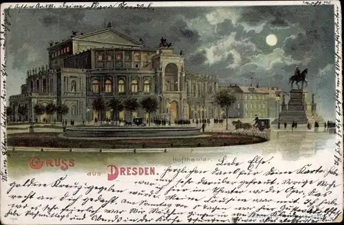 Mondschein Litho Dresden Zentrum Altstadt, Hoftheater