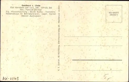 Ak Kersbach Neunkirchen am Sand Mittelfranken, Gasthaus zur Linde