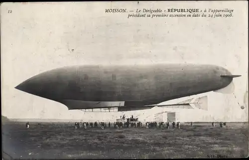 Ak Moisson sur Seine Yvelines, Le Dirigeable Republique 1908