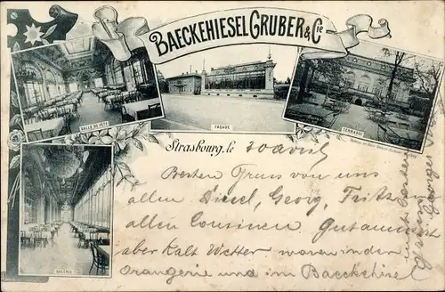 Ak Straßburg Strasbourg Elsass Bas Rhin, Restaurant Baeckehiesel, Gruber & Cie., Innenansicht