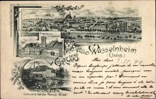 Litho Wasselonne Wasselnheim Elsass Bas Rhin, Panorama, Schlosshof, Eingang, Ölmühle, Mossig Brücke