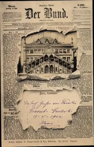 Zeitungs Ak Bern Stadt Schweiz, Rathaus, Der Bund