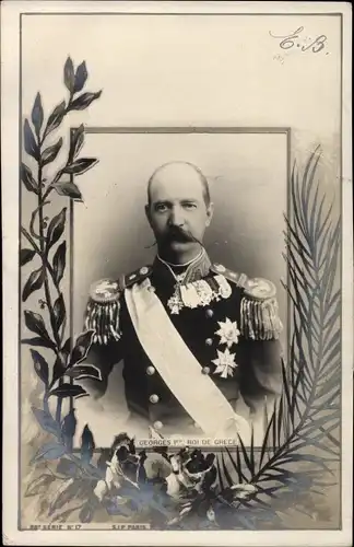 Ak Georg I., König von Griechenland, Portrait, Schärpe, Orden