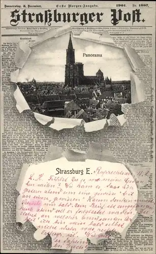 Zeitungs Ak Strasbourg Straßburg Elsass Bas Rhin, Panorama, Münster, Straßburger Post