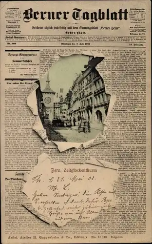 Zeitungs Ak Bern Stadt Schweiz, Zeitglockenturm, Berner Tagblatt