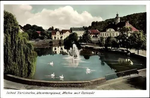 Ak Bad Karlshafen an der Oberweser Hessen, Rathaus, Hafen