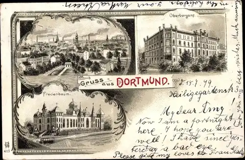 Litho Dortmund Nordrhein Westfalen, Fredenbaum, Oberbergamt, Totalansicht