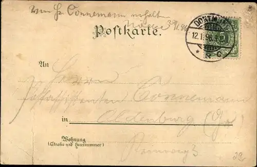 Litho Dortmund im Ruhrgebiet, Gasthaus Kronenburg, Schwanenteich, Grotte, Saal