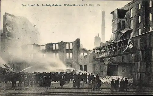 Ak Ludwigshafen am Rhein, Brand der Walzmühle 1905