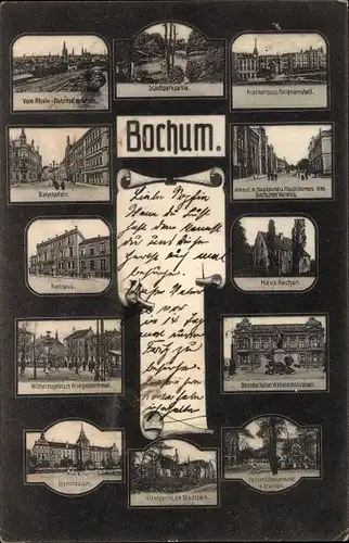 Ak Bochum im Ruhrgebiet, Gymnasium, Rathaus, Haus Rechen, Denkmal, Stadtpark