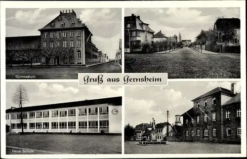 Ak Gernsheim am Rhein Hessen, Neue Schule, Gymnasium, Brunnen, Rathaus