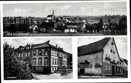 Ak Götzingen Buchen im Odenwald Baden, Gesamtansicht, Schulhaus, Gasthaus z. Deutschen Hof