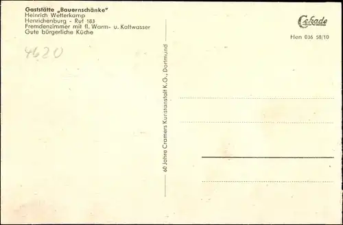 Ak Henrichenburg Castrop Rauxel im Ruhrgebiet, Gaststätte Bauernschänke, Inh. Heinrich Wetterkamp