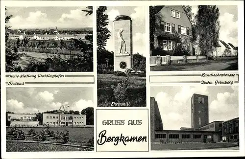 Ak Bergkamen im Ruhrgebiet, Neue Siedlung Weddinghofen, Landwehrstraße, Zeche Grimberg, Freibad