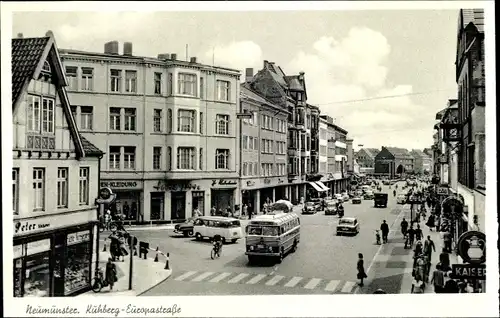 Ak Neumünster in Holstein, Kuhberg Europastraße, Omnibus, Autos, Geschäfte, Kaisers